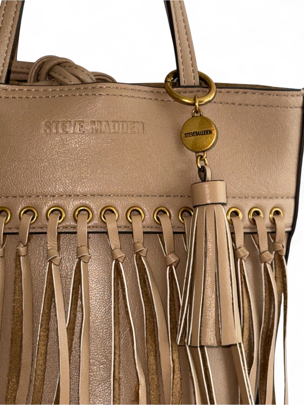 Steve Madden NY Beige Fringe Tote with Tassel Charm - Picture 2 of 2